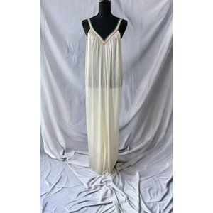 Vintage Sears Slip Dress Sheer Shiny Nightgown Lingerie Nylon Sz 41/44 teal trim